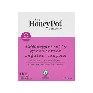 The Honey Pot, Organic Regular Tampons Plastic Applicator Unscented, 18 Count
