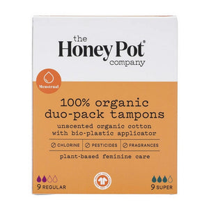 The Honey Pot, Duo Pack Tampon Plastic Applicator Unscented, 18 Count