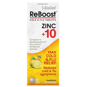 ReBoost Zinc +10 Cold & Flu Relief Lemon 60 Tabs by T-Relief