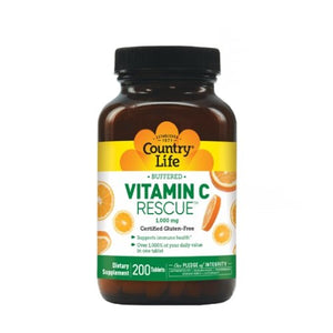 Country Life, Buffered Vitamin C Rescue, 1000 mg, 200 Tabs