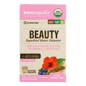 Bare Organics, Beauty Blend Superfood Water Enhancer Stick Packets, 12 Count