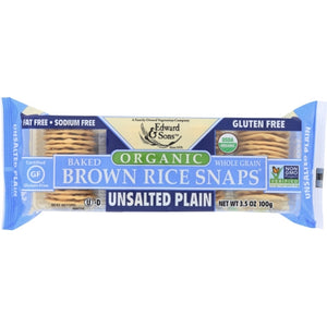 Edward And Sons, Plain Organic Brown Rice Snaps Gluten Free Unsalted, 3.5 Oz(Case Of 12)