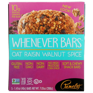 Pamela's Products, Whenever Bars Gluten Free Raisin Walnut And Spice, 7.05 Oz(Case Of 6)