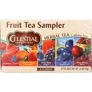 Celestial Seasonings, Herbal Tea Sampler Caffeine Free Assorted Fruit, 18 Bags(Case Of 6)