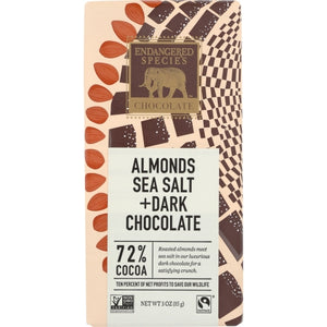 Endangered Species, Dark Chocolate With Sea Salt And Almonds, 3 Oz(Case Of 12)