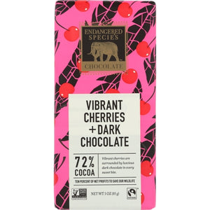 Endangered Species, Vibrant Cherries Dark Chocolate Bar, 3 Oz(Case Of 12)