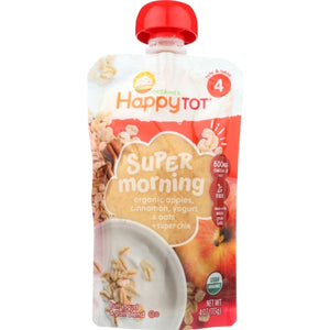 Happy Tot, Super Morning Organic Apples Cinnamon Yogurt And Oats with Superchia Baby Food Pouch, 4 Oz(Case Of 16)