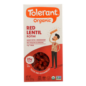 Tolerant, Organic Pasta  Red Lentil Rotini, Case of 6 X 8 Oz