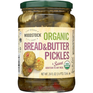 Woodstock Farms, Organic Kosher Bread And Butter Pickle Chips, 24 Oz(Case Of 6)
