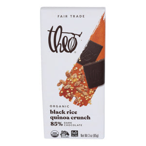 Theo Chocolate, Organic Dark Chocolate Bar Black Rice Quinoa Crunch, 3 Oz(Case Of 12)