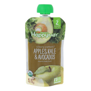 Happy Baby Food, Organic Clearly Crafted  Apples Kale And Avocados, 4 Oz(Case Of 16)