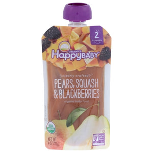 Happy Baby Food, Organic Clearly Crafted Pears Squash And Blackberries Stage-2, 4 Oz(Case Of 16)