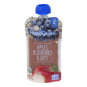 Happy Baby Food, Clearly Crafted Apple Blueberries And Oats Stage-2, 4 Oz(Case Of 16)