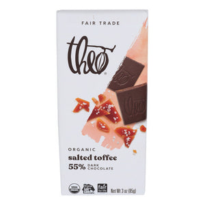 Theo Chocolate, Organic Dark Chocolate Bar Salted Toffee, 3 Oz(Case Of 12)