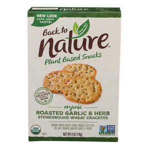Back to Nature, Organic Stoneground Wheat Crackers Roasted Garlic And Herb, 6 Oz(Case Of 6)