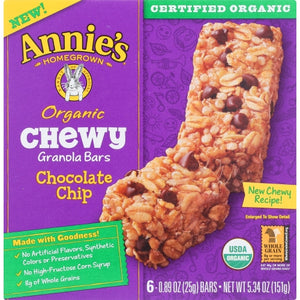 Annie's Homegrown, Organic Chewy Granola Bars Chocolate Chip, 5.28 Oz(Case Of 12)
