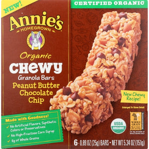 Annie's Homegrown, Organic Peanut Butter Chocolate Chip Chewy Granola Bars, 5.28 Oz(Case Of 12)