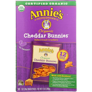 Annie's Homegrown, Organic Cheddar Bunnies Baked Snack Crackers, 12 Oz(Case Of 4)