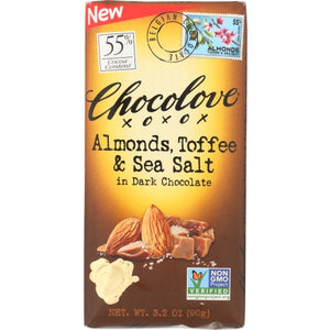 Chocolove, Almonds Toffee Dark Chocolate, 3.2 Oz(Case Of 12)