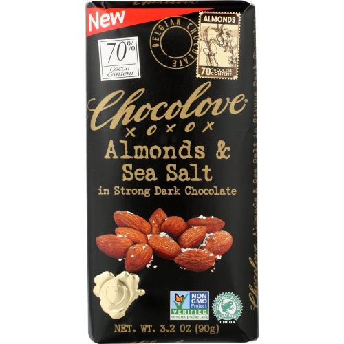 Chocolove, Almonds And Sea Salt Strong Dark Chocolate, 3.2 Oz(Case Of 12)