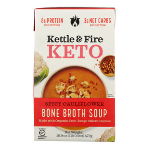 Kettle And Fire, Keto Soup Spicy Cauliflower Chicken Bone Broth, 16.9 Oz(Case Of 6)