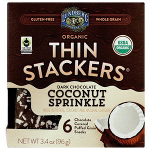 Lundberg, Organic Thin Stackers Dark Chocolate Coconut Sprinkle, 3.4 Oz(Case Of 6)