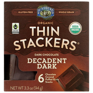 Lundberg, Organic Thin Crackers Dark Cocolate DecaDent Dark, 3.3 Oz(Case Of 6)