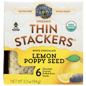 Lundberg, Organic Thin Stackers White Chocolate Lemon Poppy Seed, 3.3 Oz(Case Of 6)