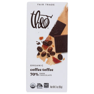 Theo Chocolate, Choc Bar Drk Coffe Toffee, 3 Oz(Case Of 12)