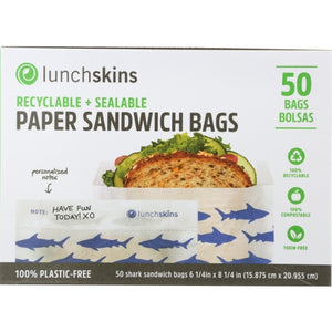 Bag Paper Sandwich Shark Case of 12 X 50 Box by Lunchskins