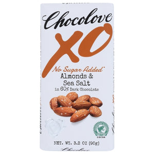 Chocolove, Almonds And Sea Salt Dark Chocolate No Sugar Added, 3.2 Oz(Case Of 12)