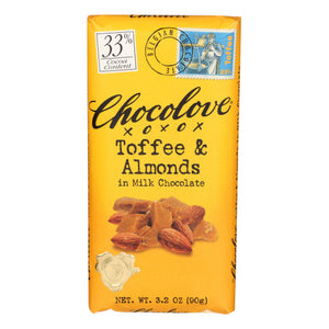 Chocolove, Milk Chocolate Bar Toffee And Almonds, 3.2 Oz(Case Of 12)