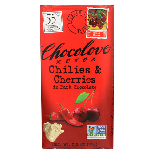 Chocolove, Chilies And Cherry Bar Dark Chocolate, 3.2 Oz(Case Of 12)