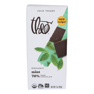Theo Chocolate, Mint Dark Chocolate Bars, 3 Oz(Case Of 12)