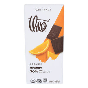 Theo Chocolate, Orange Dark Chocolate Bars, 3 Oz(Case Of 12)