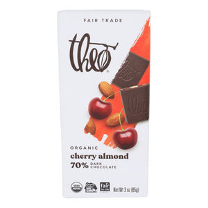 Theo Chocolate, Cherry & Almond Dark Chocolate Bars, 3 Oz(Case Of 12)