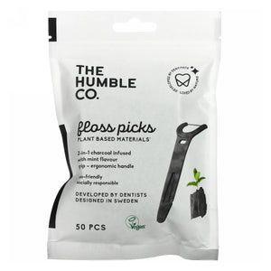 The Humble Co, Dental Floss Picks w/ Grip Handle Charcoal, 50 Count
