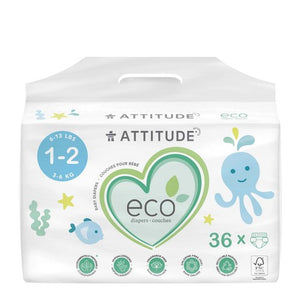 Attitude, Baby Diapers Mini Sizes 1-2, 36 Count