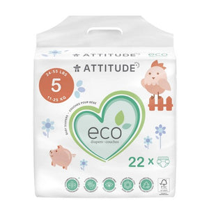 Attitude, Baby Diapers Junior Size 5, 22 Count