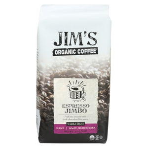 Jims Organic Coffee, Organic Coffee Espresso Jimbo Blend, Medium & Dark Roast 11 Oz