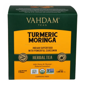 Vahdam Teas, Organic Turmeric Moringa Herbal Tea, 1.06 Oz (Case of 6)