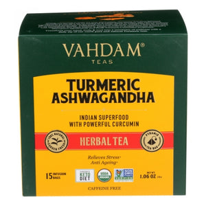 Vahdam Teas, Organic Turmeric Ashwagandha Herbal Tea, 1.06 Oz (Case of 6)