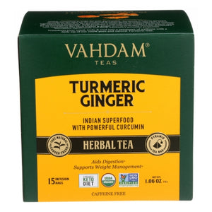 Vahdam Teas, Organic Turmeric Ginger Herbal Tea, 1.06 Oz (Case of 6)