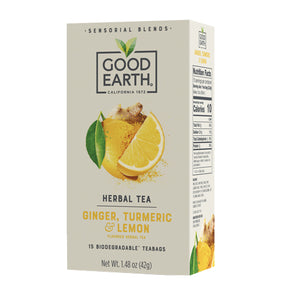 Good Earth Teas, Sensorial Blends Ginger Tumeric & Lemon Herbal Tea, 15 Bags (Case of 5)