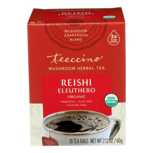 Teeccino, Organic Reishi Eleuthero Mushroom Herbal Tea, 10 Count (Case of 6)