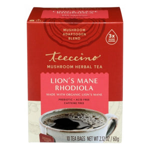 Teeccino, Lion’s Mane Rhodiola Rose Mushroom Herbal Tea, 10 Count (Case of 6)
