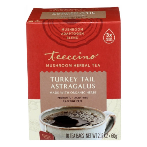 Teeccino, Turkey Tail Astragalus Mushroom Herbal Tea, 10 Count (Case of 6)