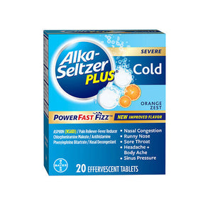 Bayer, Alka-Seltzer Plus Severe Cold PowerFast Fizz Effervescent Tablets Orange Zest, 20 Tabs