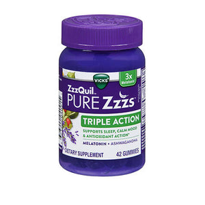 Crest, ZzzQuil Pure Zzzs Triple Action Melatonin and Ashwagandha Gummies, 42 Count