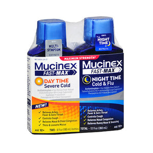 Mucinex, Fast-Max Day Time & Night Time Cold & Flu Liquid Maximum Strength, 12 Oz
